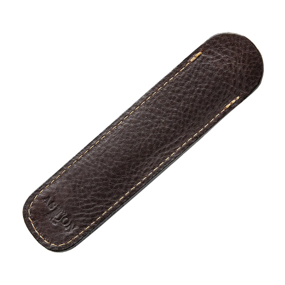 Aston Leather Single Slip Pen Pouch - Dark Brown on white background