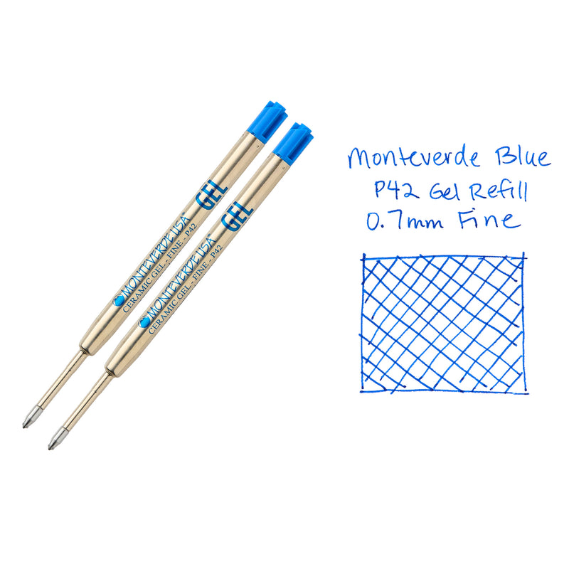 Monteverde Capless Gel P42 Rollerball Refills - Blue, 0.7mm Fine (2-Pack)