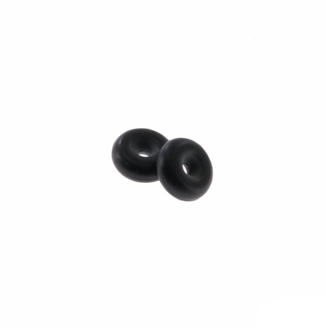 Two black rubber bushings on a white background