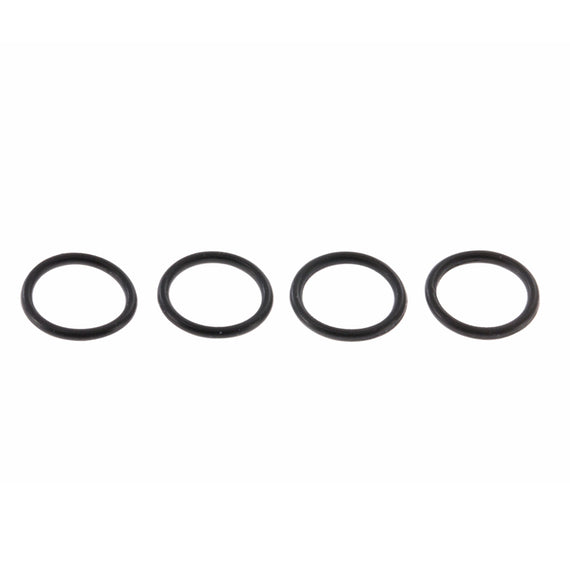 Four black o-rings on a white background