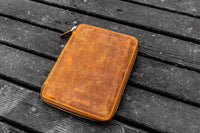 Galen Leather Zippered A5 Notebook Folio - Crazy Horse Brown