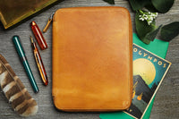 Galen Leather Zippered A5 Notebook Folio - Crazy Horse Honey Ochre