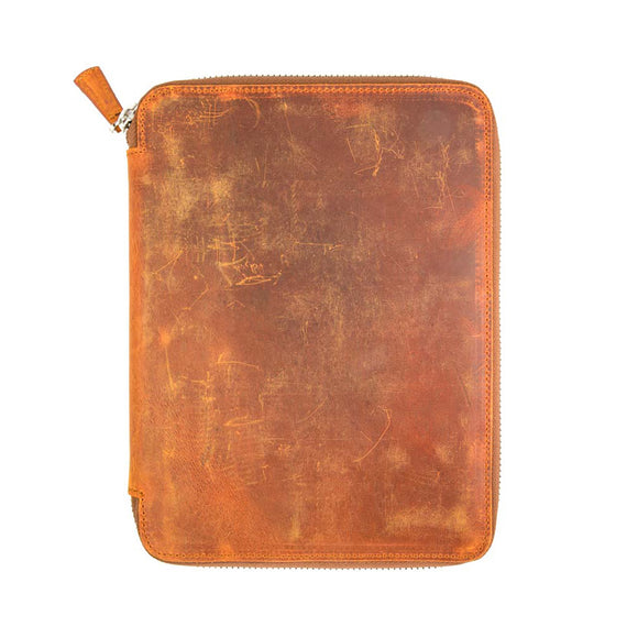 Galen Leather Zippered A5 Notebook Folio - Crazy Horse Brown