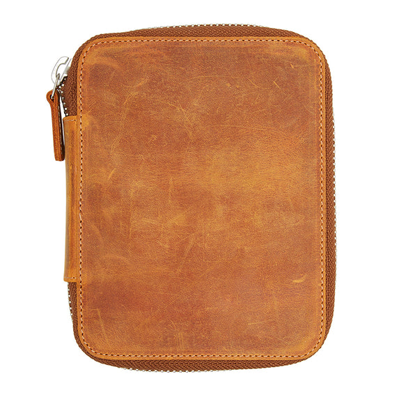 Galen Leather Zippered 10 Slot Pen Case - Crazy Horse Brown