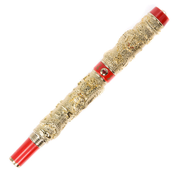 Jinhao 999 Dragon Fountain Pen - Gold/Red