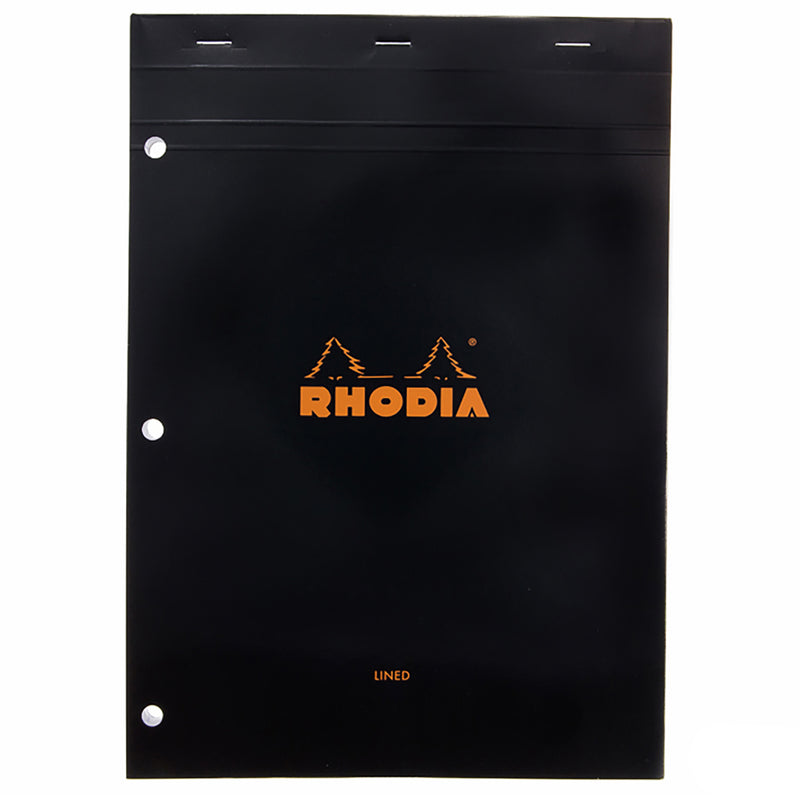 Rhodia No. 18 A4 Notepad - Black, Lined with 3-Hole Punch