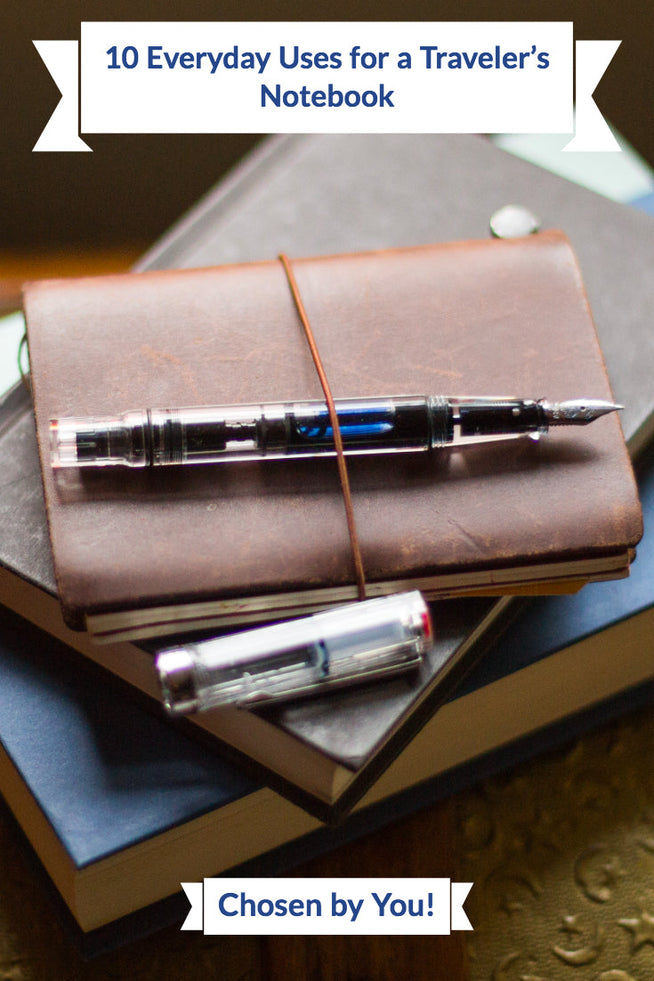Travelers Leather notebook with a TWSBI 580 fountain pen uncapped on top