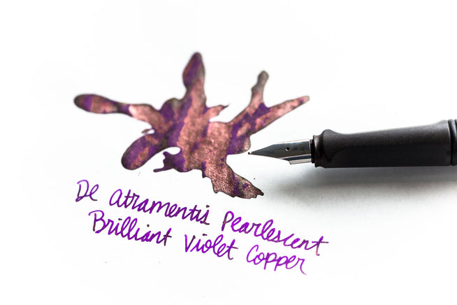 De Atramentis Brilliant Violet Copper ink splatter and LAMY AL-star