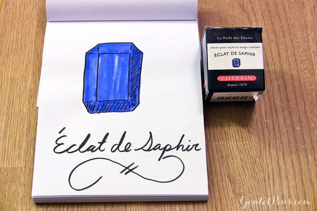 Herbin Éclat de Saphir drawing on notebook with bottled fountain pen ink