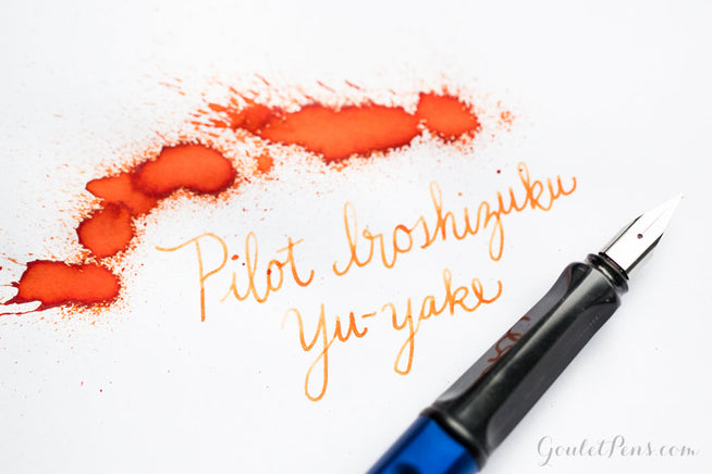 Pilot Iroshizuku Yu-yake ink splatter and LAMY AL-star
