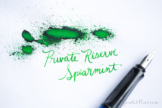 Private Reserve Spearmint Ink splatter and LAMY AL-star
