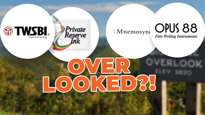 Drew Brown, TWSBI, Private Reserve, Opus 88, and  Maruman Mnemosyne logos