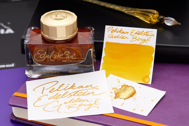 Pelikan Edelstein Golden Beryl yellow fountain pen ink bottle and swab