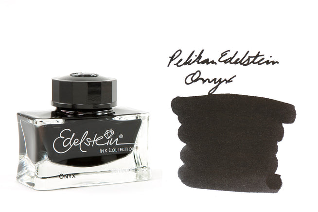 Pelikan Edelstein fountain pen glass ink bottles on railing