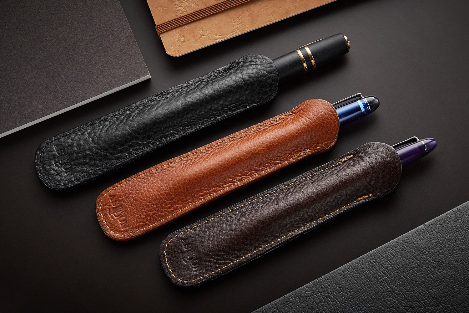 Aston Leather 10 Slot Pen Case - Tan