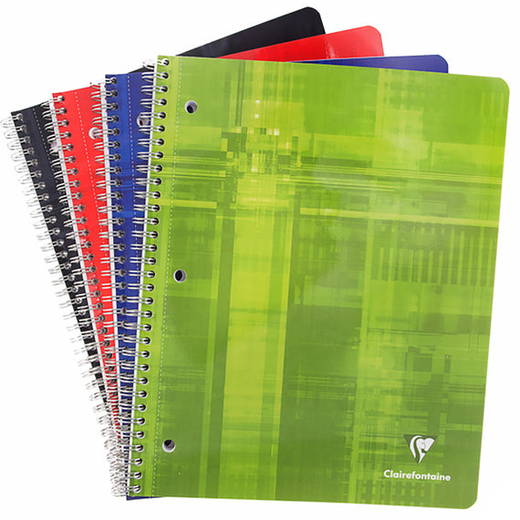 Set of colorful notebooks with a green one in the foreground, featuring the Clairefontaine logo.