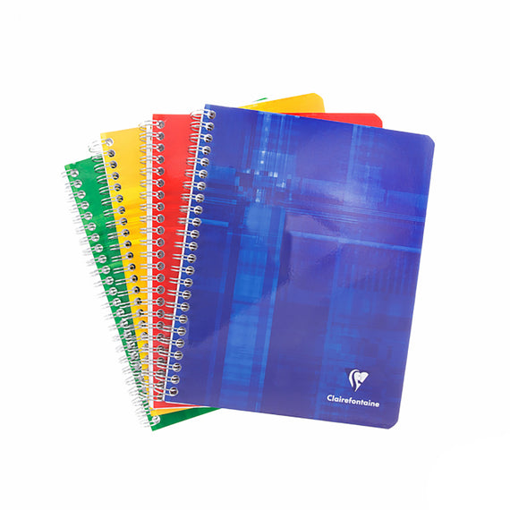 Set of colorful notebooks with a blue one on top, featuring Clairefontaine logo.