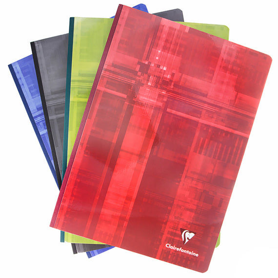 Set of colorful transparent notebooks with Clairefontaine logo on a white background