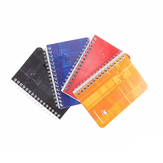Set of four colorful notebooks with a brand logo on a white background