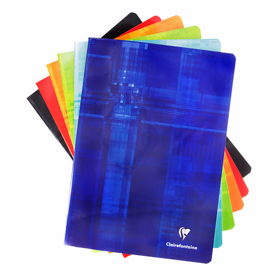 Set of colorful notebooks with Clairefonte logo on a white background