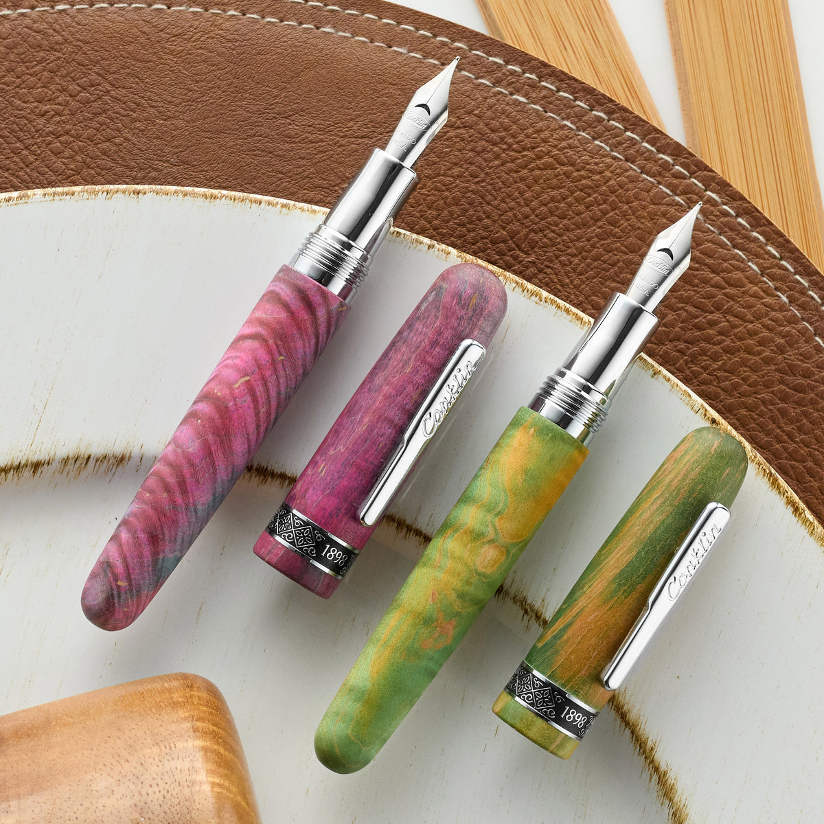 Conklin 1898 Fountain Pen - Stabilized Wood Matte Purple/Pink Matte Green (Limited Edition)