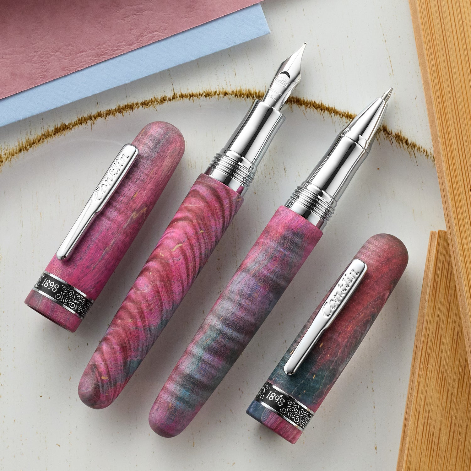 Conklin 1898 Fountain Pen - Stabilized Wood Matte Purple/Pink