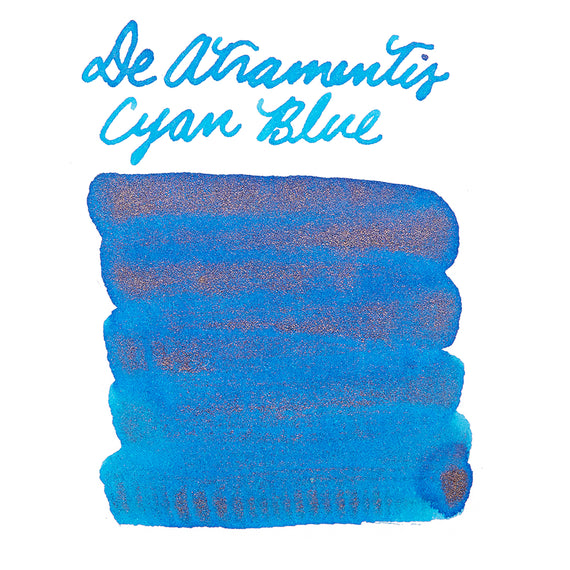 Blue ink swatch with 'De Atramentis Cyan Blue' text on a white background