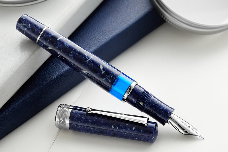 Delta Lapis Blue Celluloid Fountain Pen - Palladium (Limited Edition)