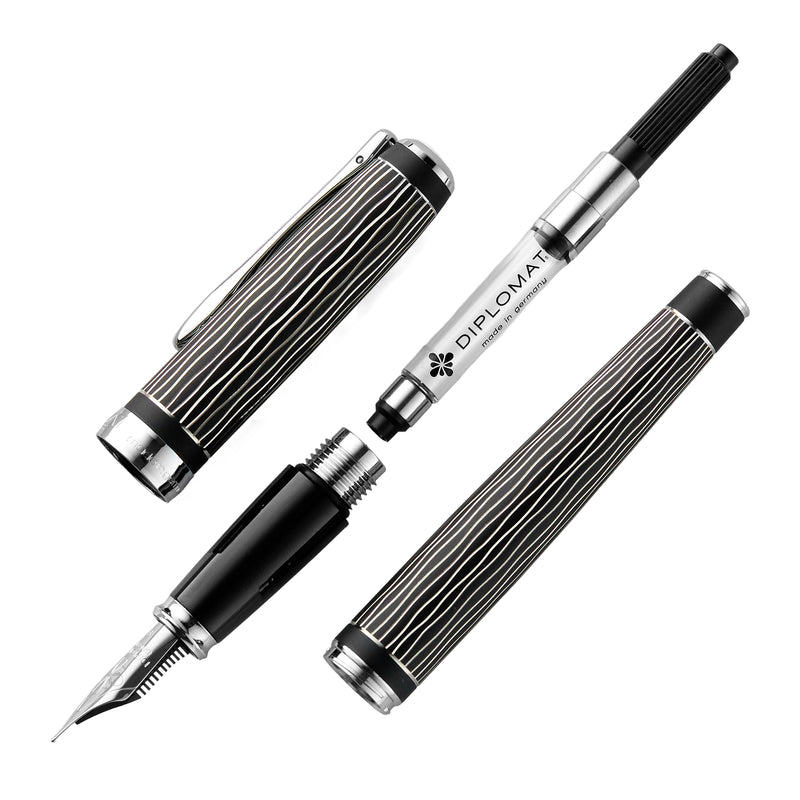 Diplomat Excellence A Plus Fountain Pen - Wave Guilloche Lapis Black