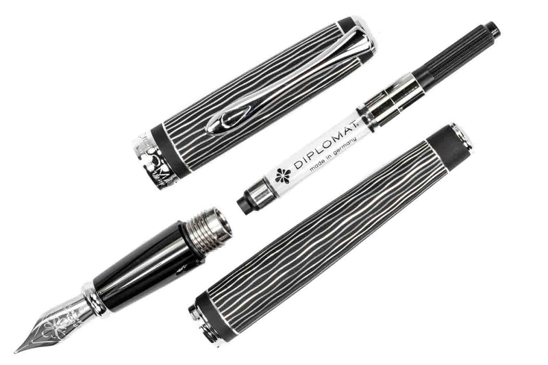 Diplomat Excellence A Plus Fountain Pen - Wave Guilloche Lapis Black