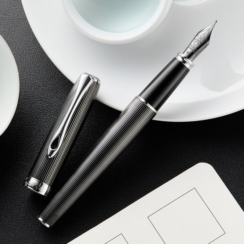 Diplomat Excellence A2 Fountain Pen - Guilloche Black/Chrome
