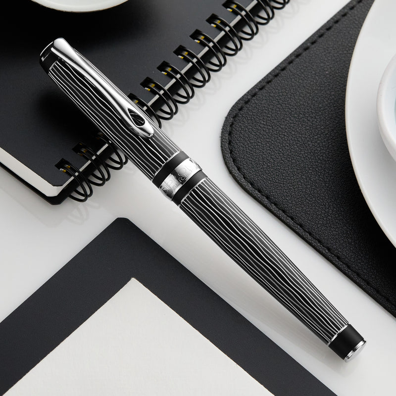 Diplomat Excellence A Plus Fountain Pen - Wave Guilloche Lapis Black