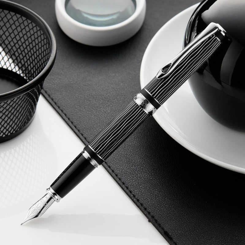 Diplomat Excellence A Plus Fountain Pen - Wave Guilloche Lapis Black