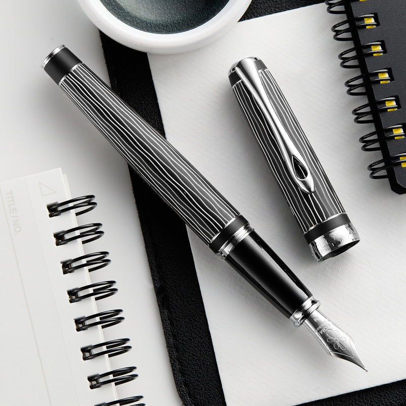 Diplomat Excellence A Plus Fountain Pen - Wave Guilloche Lapis Black
