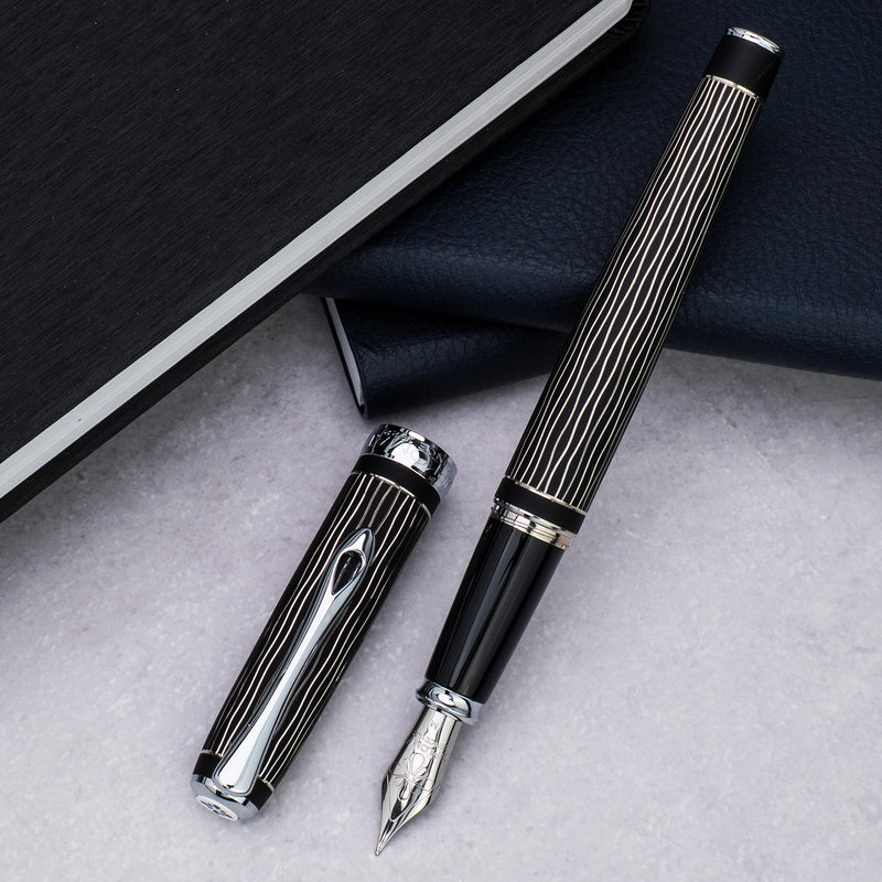 Diplomat Excellence A Plus Fountain Pen - Wave Guilloche Lapis Black