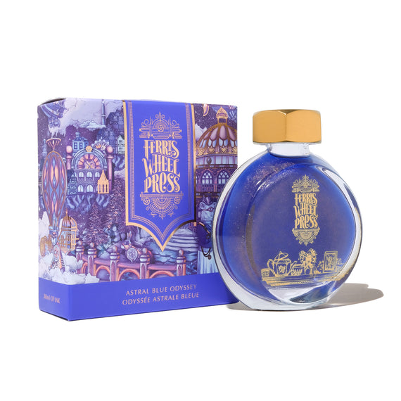 Ferris Wheel Press bottle of 'Astral Blue Odyssey' with packaging on a white background