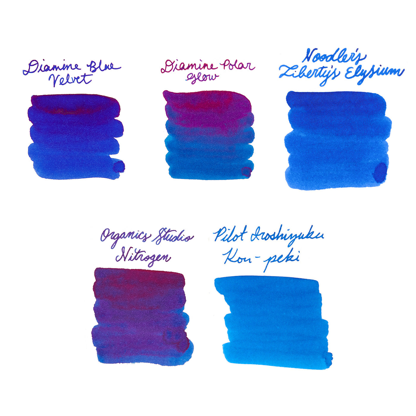 Ink Blue Colour Example Medium Blue Ink Sample Bundle - The Goulet Pen Company
