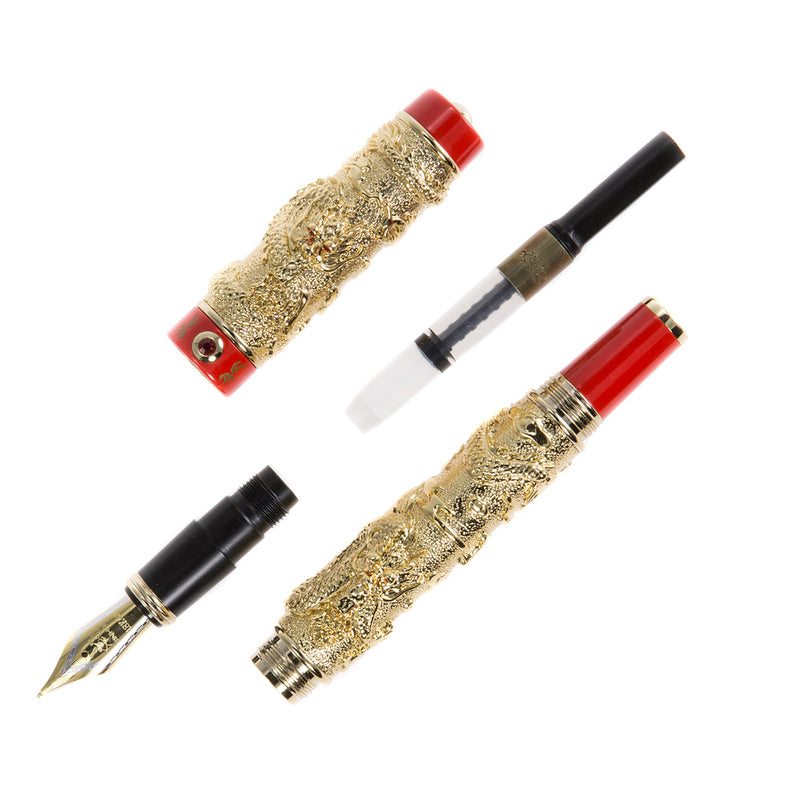 Jinhao 999 Dragon Fountain Pen - Gold/Red
