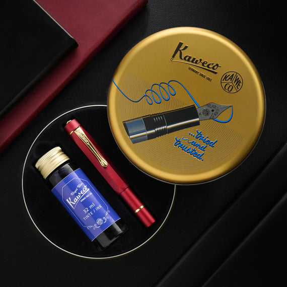 Kaweco Piston Sport AL Fountain Pen Starter Set - Bordeaux/Gold