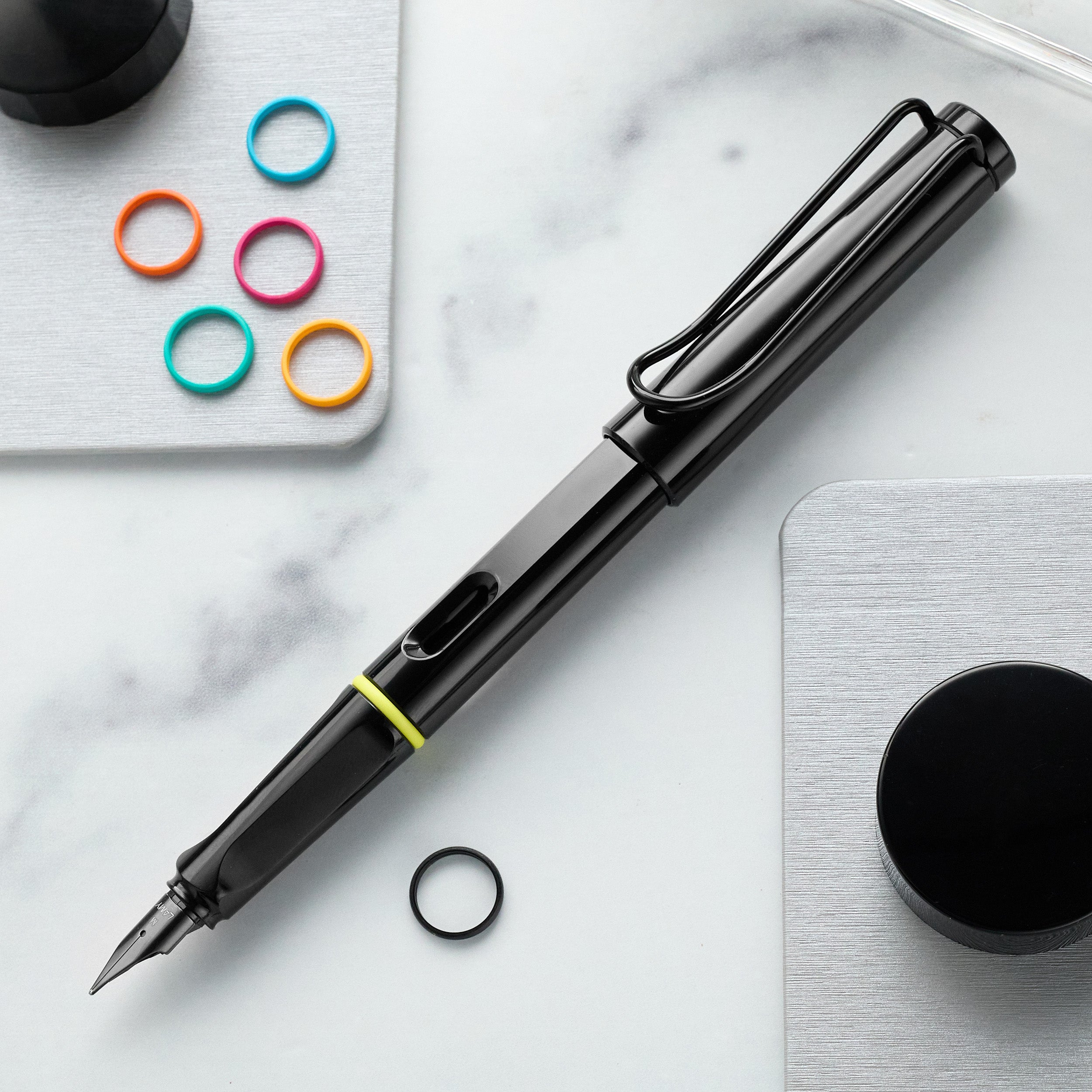 LAMY safari Fountain Pen - all black-multi ring set (Special