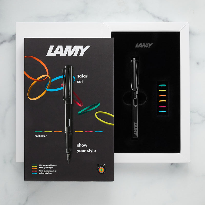 LAMY safari Fountain Pen - all black-multi ring set (Special Edition)