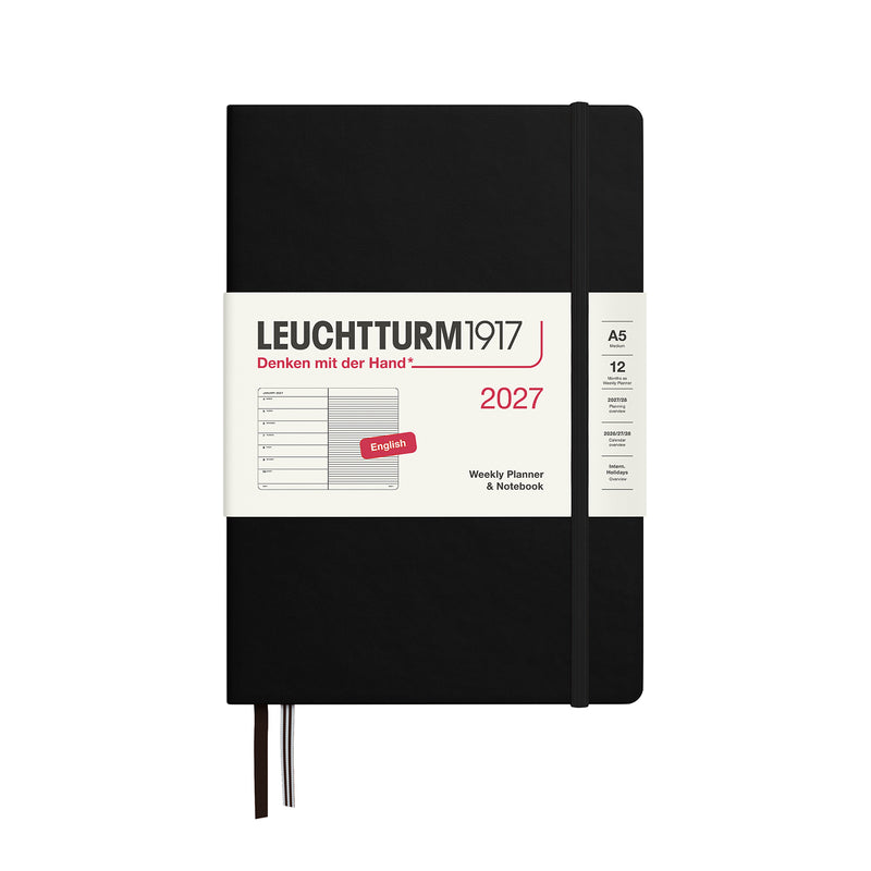 Leuchtturm1917 Medium A5 2027 Weekly Planner & Notebook - Black, Lined