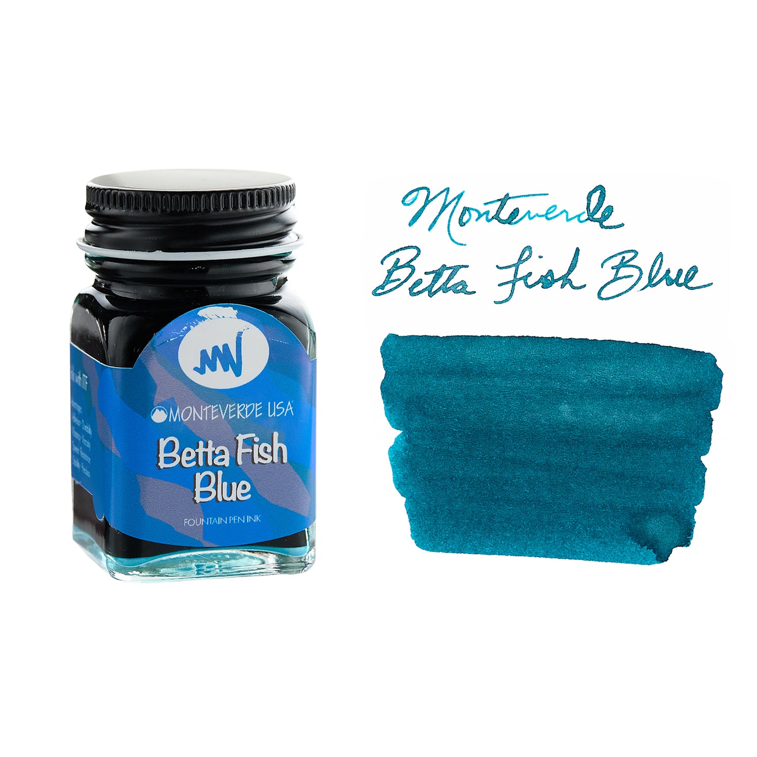 Two Fish Beta Ink Monteverde Betta Fish Blue - 30ml Bottled Fountain Pen Ink - The Goulet ...