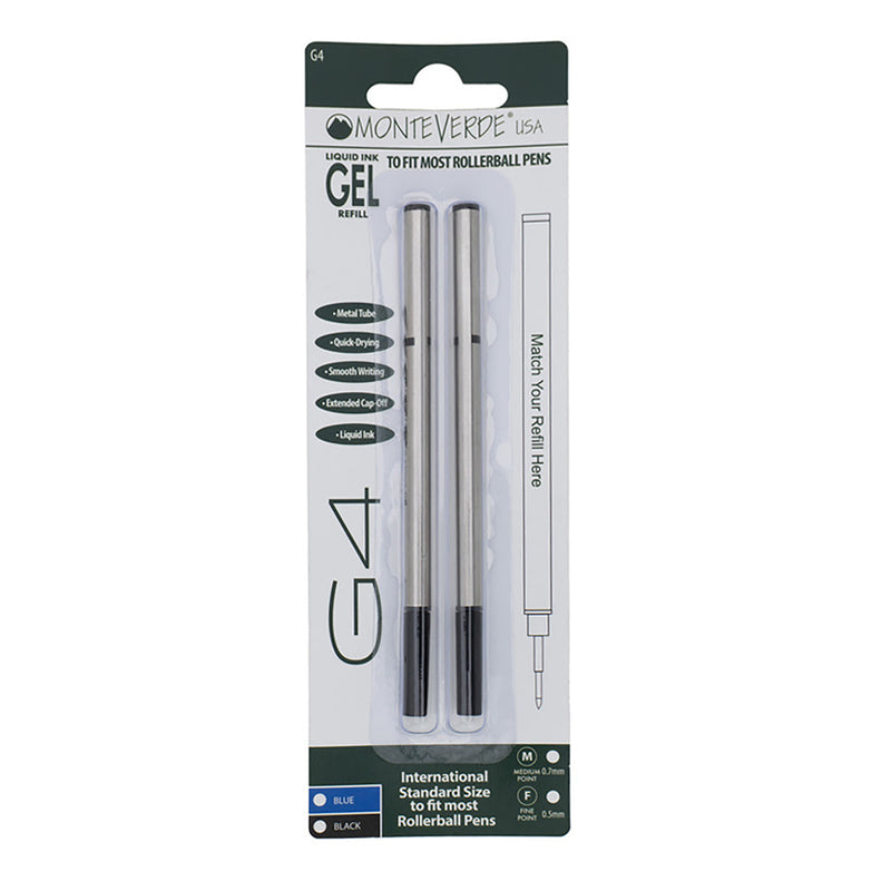 Monteverde Capped Gel G4 Rollerball Refill - Blue 0.7mm Medium (2-Pack)