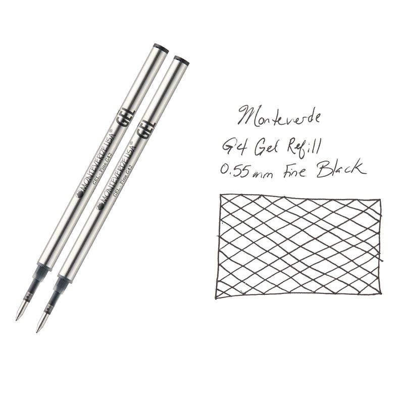 Monteverde Capped Gel G4 Rollerball Refill - Black 0.55mm Fine (2-Pack)