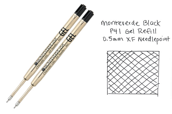 Monteverde Capless Gel P41 Rollerball Refills - Black, 0.5mm XF Needlepoint (2-Pack)
