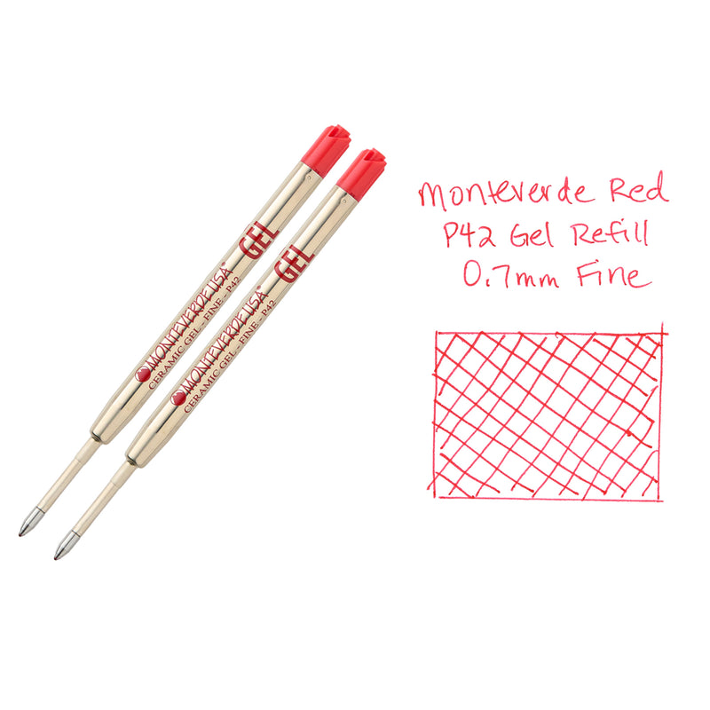 Monteverde Capless Gel P42 Rollerball Refills - Red, 0.7mm Fine (2-Pack)