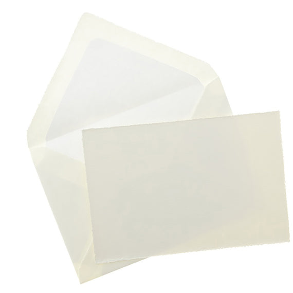 White envelope with a matching white card on a white background