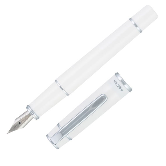 White fountain pen with cap on a white background