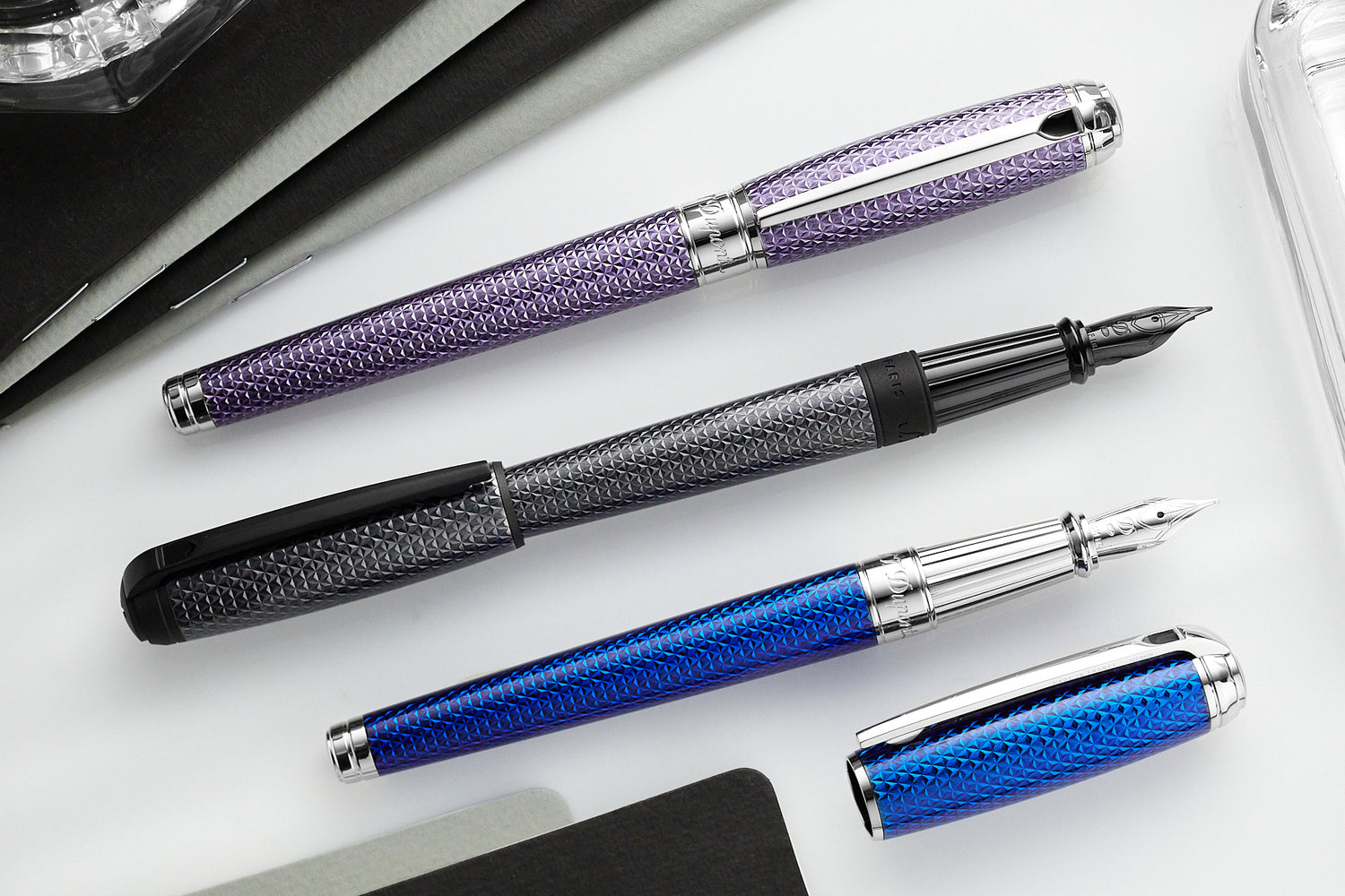 S.T. Dupont Line D Large Fountain Pen - Firehead Guilloche Graphite ...